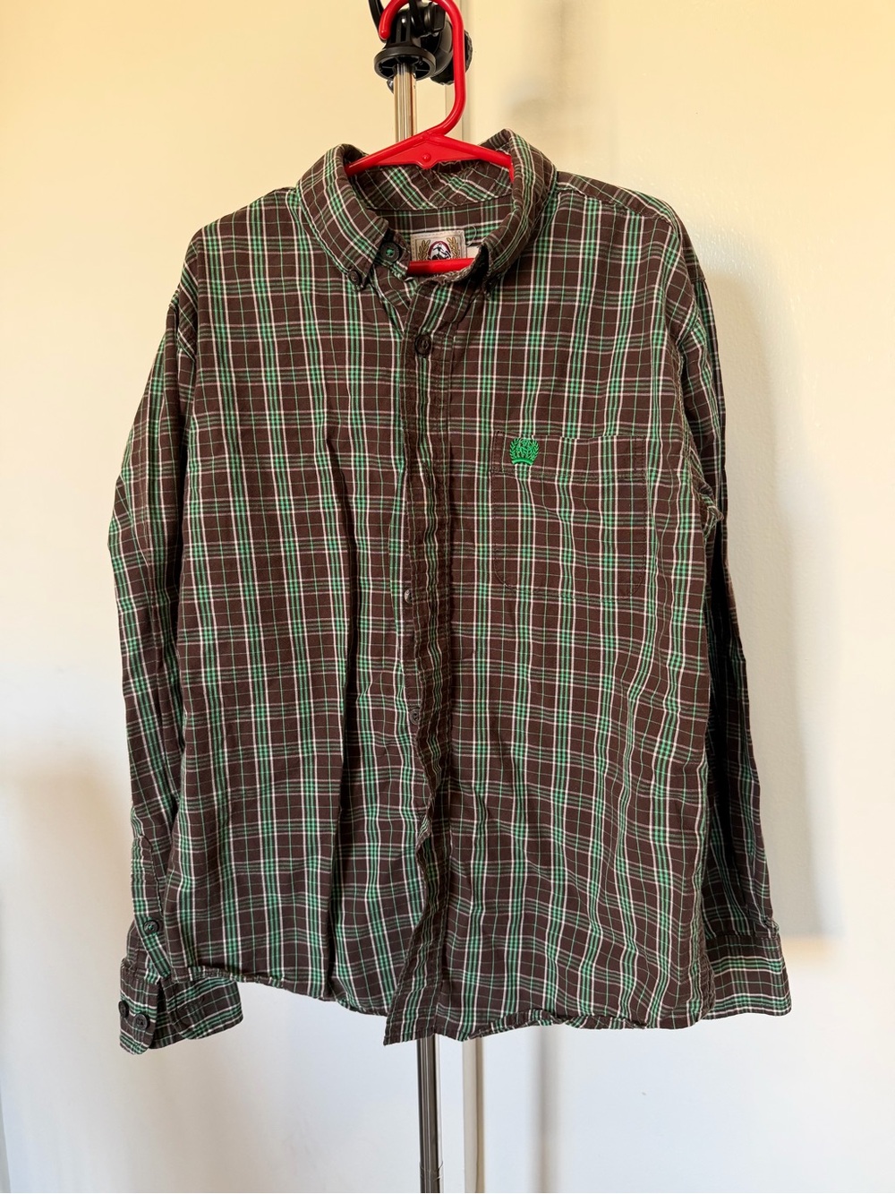 Cinch Green Brown Pinstripe Long Sleeve Button Up Junior Boys Shirt Size Medium